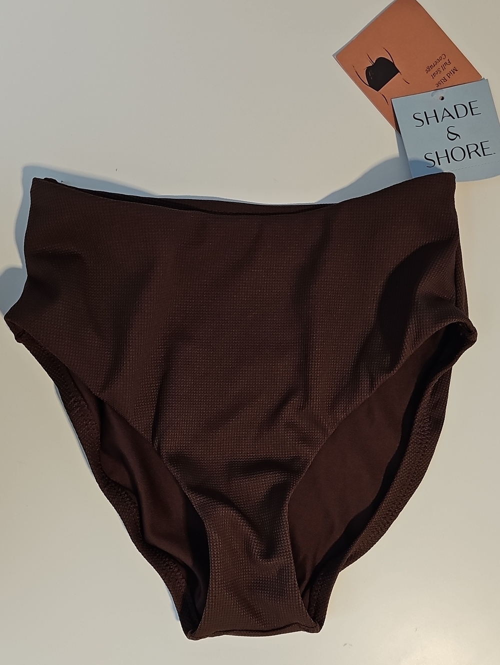 Shade & Shore Women's XS Basketweave Bikini Bottom in Chocolate Brown